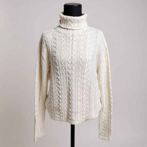 Amanda Smith Sweaters - Amanda Smith Cable Knit Sweater Turtle neck L Cream Classic Fall Winter Pullover